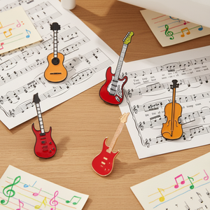 <span class=keywords><strong>Broche</strong></span> de luxe personnalisable, nouvelle tendance, série musicale personnalisée avec dessin animé, violon, guitare électrique, épinglette en émail - Product Image 1