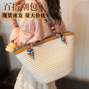 New woven tote <b>bag</b>, commuter <b>straw</b> <b>bag</b>, handbag, large capacity shoulder <b>bag</b>, women's <b>bag</b>, beach tote <b>bag</b> - Product Image 1