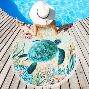 <b>Large</b> Circular <b>Microfiber</b> Beach <b>Towel</b> for Adults Quick Dry Ocean Sea Turtle Blanket with Tassels Women's Gift China - Product Image 2