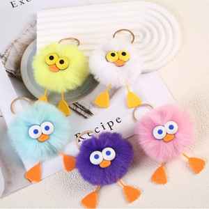 Yellow Duck Key Chain Car Pendant Ornament Plush Rabbit Fur Keychain for Machines