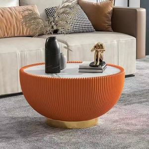Living Room Decor Nordic Round Wooden Leather Modern Slate Coffee <b>Tables</b> for Home - Product Image 6