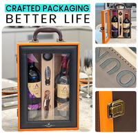 Boîte cadeau personnalisée pour vin rouge, double bouteille, emballage en cuir PU, boîte à vin en bois avec insert en éponge