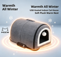 MEEW Lit-cave chauffant USB à double usage pour animaux de compagnie, maison de couchage fermée pour petits chats et chiens