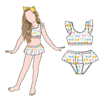 Little Glow Kid Conjunto de Bikini a Cuadros Lindo y Moderno para Niñas con Top Corto sin Mangas y Falda Corta
