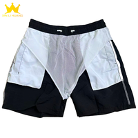 Short de bain 2-en-1 respirant en tissu tissé pour homme, taille mi-haute, avec doublure de compression, entrejambe de 9 pouces, séchage rapide, pour la natation et le surf