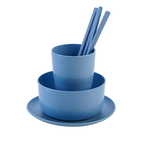 Ensemble de vaisselle pour enfants en plastique biodégradable respectueux de l'environnement avec logo personnalisé, 6 pièces, fourchette, cuillère, baguettes, assiette, bol, tasse en paille de blé