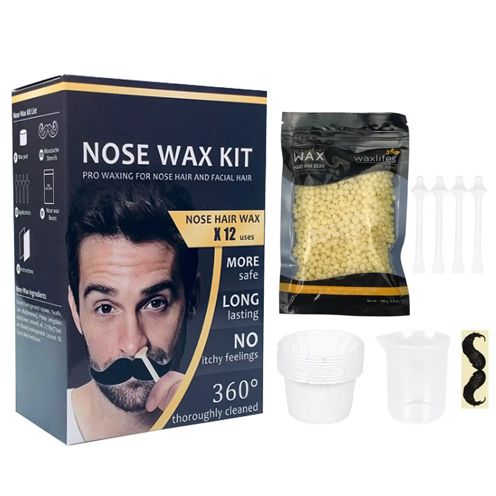 Набор восковых аппликаторов для удаления волос в носу, палочки, наклейки для усов, мерный стакан, бумажные чашки для удаления волос в носу, бровях