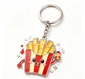 Llavero de Metal Esmaltado Personalizado con Diseño de Papas Fritas, Anillo para Llaves con Forma de Comida de Dibujos Animados, Regalo de Recuerdo de Aleación de Zinc con Logotipo - Product Image 3