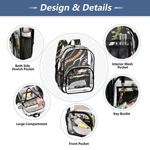 16 Inch College Black Clear School Bag Clear Bookbag Custom Lei Design See Through PVC Transparent <b>Backpacks</b> for Boys and Girls - Product Image 5