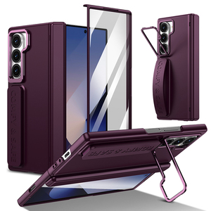 เคสโทรศัพท์แบบพับได้สำหรับ Samsung <span class=keywords><strong>Z</strong></span> <span class=keywords><strong>Fold</strong></span> 6  พร้อมกระจกหน้า  สายรัดข้อมือซิลิโคน  ขายึดเลนส์โลหะ  บานพับแม่เหล็ก  วัสดุ PC  ผิวด้าน - Product Image 3