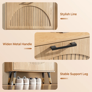 Meuble à chaussures étroit à 3 tiroirs rabattables, porte semi-circulaire cannelée, capacité 18 paires, <span class=keywords><strong>rangement</strong></span> fin pour entrée avec panneau arrière - Product Image 2