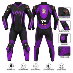 Traje de Motociclismo de Cuero de Manga Larga, de Una Pieza, para Mujer, Color Negro con Estampado de Unicornio, Homologado por la CE, Paneles Elásticos con Protección - Product Image 4