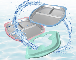 Plateau repas carré en acier inoxydable pour enfants avec couvercle et bord bleu, idéal pour les plats à emporter - Product Image 2