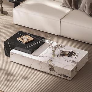 Table basse moderne pour salon, plateau en pierre brillant haut <span class=keywords><strong>de</strong></span> gamme, table carrée avec rangement pour meubles <span class=keywords><strong>de</strong></span> maison. - Product Image 1