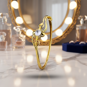 Gold Plated Floral Kada <b>for</b> <b>Women</b> Elegant Designer Slim <b>Bracelet</b> Stylish Lightweight Fashion Bangle - Product Image 3
