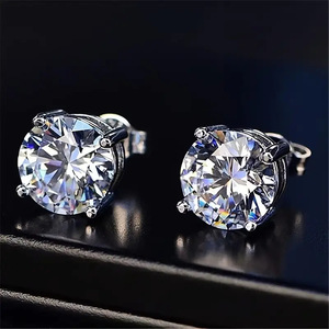 Classic European American Style Four Prong Zircon <b>Stud</b> <b>Earrings</b> Round Cut Claw Setting Party Fashion Jewelry - Product Image 1