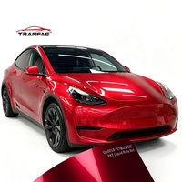 Vinilo Autoadhesivo Rojo Rubí Líquido PET Premium de Alto Brillo para Vehículos, Resistente a los Rayos UV, para Tesla Model Y
