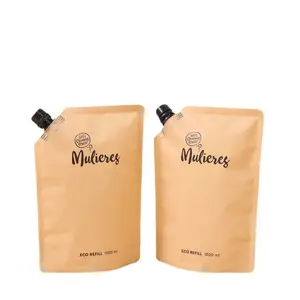 Eco Friendly Recyclable Stand Up Liquid Packaging Pouches Personal Skincare Lotion Refill Bag Kraft Paper Bags Spout Pouch