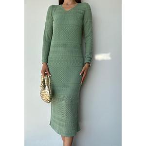 Vestido de Punto Color Menta, Cuello Redondo, Cintura Natural, Transpirable, Informal para Uso Diario - Product Image 2