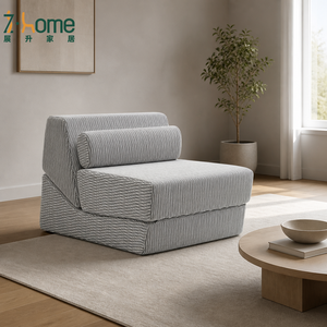 Tri-Fold Compression Sofa <b>Bed</b> Convertible Floor Chair Ribbed Knit Fabric Ottoman Lounger Bedroom Living Room Study - Product Image 1