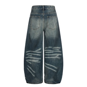<span class=keywords><strong>Jeans</strong></span> Americani a Contrasto Bianco Stile Machete, Gamba Larga e Ampia, Lavaggio Medio, Pantaloni Casual da <span class=keywords><strong>Uomo</strong></span> Trendy Punk Effetto Vissuto - Product Image 2