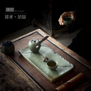 ถาดชาเซรามิก Shangyan แบบมีรูระบายน้ำ ขนาดเล็ก สำหรับใช้ในบ้าน พร้อมที่เก็บน้ำ สำหรับโต๊ะน้ำชาในห้องนั่งเล่น - Product Image 2