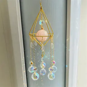 出售水晶太阳镜玫瑰石英球棱镜圆珠挂饰金色太阳捕手装饰