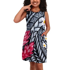 Stile etnico Hawaii tribale bambino ragazze Puletasi Samoan <span class=keywords><strong>stampa</strong></span> su richiesta polinesiano tribale abbigliamento per bambini <span class=keywords><strong>vestito</strong></span> per bambini - Product Image 2