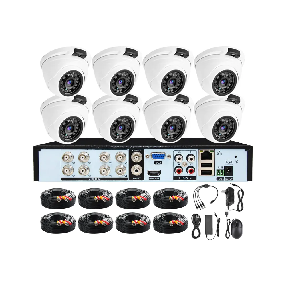 Kamera keamanan analog 2MP 1080P, sistem kamera CCTV turret 8ch 8 saluran AHD DVR dengan penglihatan malam inframerah