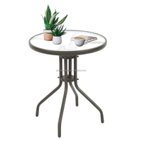 Table de bistrot en verre ondulé, 24 pouces, noir, rond et d'extérieur, avec cadre métallique épais