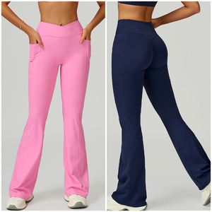 Pantalones Deportivos de Pierna Ancha con Cintura Cruzada en V ECK2030-2, Pantalones de Fitness de Cintura Alta con Efecto Levanta Glúteos, Leggings de Yoga Acampanados para Mujer - Product Image 2