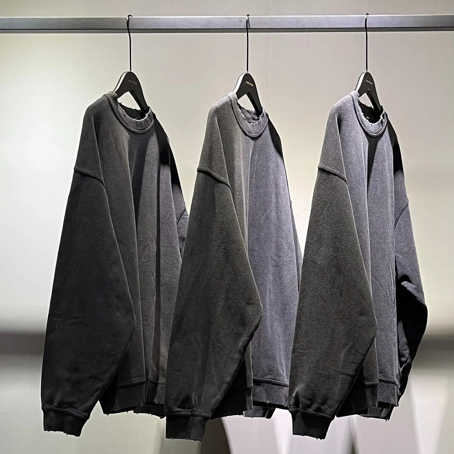 Sudadera de algodón estilo francés para hombre, jersey de Estilo vintage desgastado, color negro, 420gsm, 2022