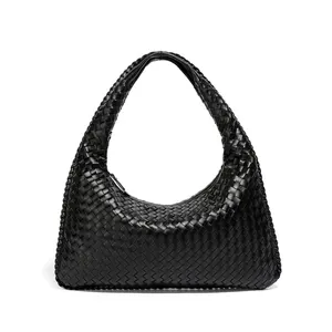 Fashion Woven Shoulder Bag Soft Leather Handbags Large Capacity Dumplings Underarm Bags