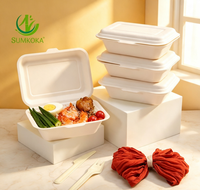 Contenants alimentaires en bagasse écologiques, résistants à la graisse et compatibles micro-ondes, boîtes à clapet en bagasse, boîtes à emporter jetables