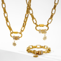 YF3677 Waterproof Jewelry 18k Gold Plated Chunky Chain Carabiner Necklace Stainless Steel Pave Charismatic Zircon Charm Necklace