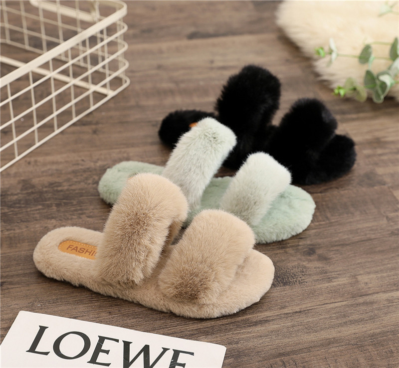 Two Woolly Slippers Woman Winter Warm Flat House Shoes Girls Cotton Shoes