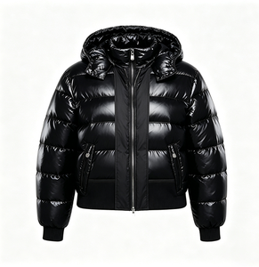 Produttore di marca personalizzata piumino lucido cappotto imbottito invernale cappotto Unisex con Zip da esterno giacca a vento nera - Product Image 1