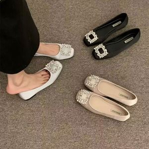 Novedad Primavera-Otoño 2026: Mocasines Versátiles para el Día a Día con Hebilla Cuadrada de Pedrería, Corte Bajo, Planos y Fáciles de Poner, Estilo Francés - Product Image 1