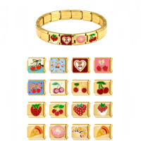 Bracelet à breloques italien tendance et très vendu, fruits cerise fraise beignet, module DIY, chaîne en acier inoxydable plaqué platine