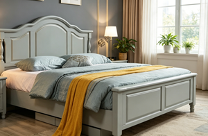 Modern Farmhouse Adjustable <b>Queen</b> Size <b>Storage</b> <b>Bed</b> <b>with</b> Arched Headboard and Footboard in Light Gray Finish - Product Image 3