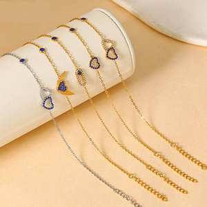 Bracelet empilable BS5015 <span class=keywords><strong>chic</strong></span> en acier inoxydable avec zircon bleu incrusté, breloques cœur et yeux « <span class=keywords><strong>Mama</strong></span> », accessoires quotidiens pour femme - Product Image 2