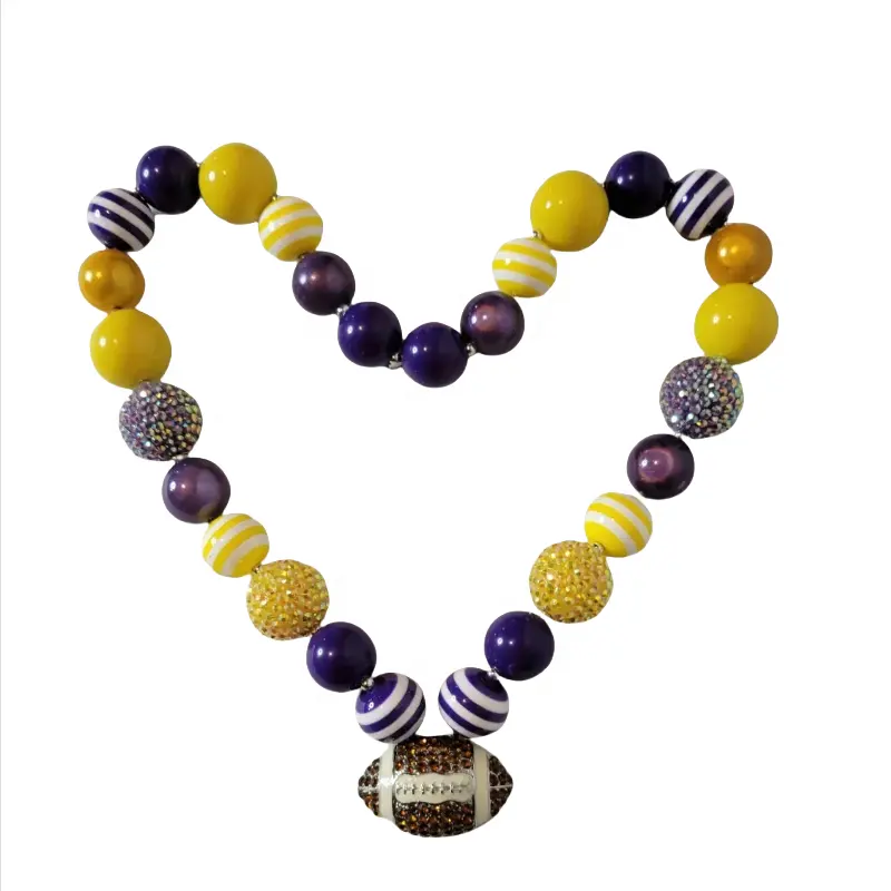 Новое модное акриловое детское ожерелье из бисера для взрослых мужчин и женщин Регби Спортивное ожерелье желтые бусины фиолетовые бусины