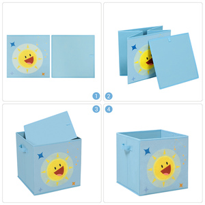 Boîte de <span class=keywords><strong>rangement</strong></span> pliable de jouets pour enfants, boîte de <span class=keywords><strong>rangement</strong></span> pliable de jouets en tissu avec broderie d'animal - Product Image 4