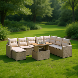 Conjunto de Sofás de Jardín de Ratán Beige, 6 Plazas, Muebles de Exterior Resistentes a la Intemperie, Diseño Contemporáneo - Product Image 2