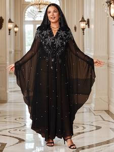 Robe Abaya en Mousseline de Soie pour Femmes Musulmanes Vente en Gros Vêtements Islamiques Hijab Ornée de Strass et Perles - Product Image 3
