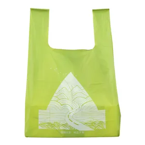 Sacs de gilet biodégradables jetables avec logo imprimé personnalisé sac de gilet compostable d'épicerie de supermarché sac de shopping sac de t-shirt en plastique