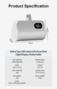 ธนาคารพลังงานขนาดเล็ก Type-C ขนาด5000มิลลิแอมป์<span class=keywords><strong>ต</strong></span>่อชั่วโมงความจุขนาดใหญ่<span class=keywords><strong>แบ</strong></span>บพกพาชาร์จ<span class=keywords><strong>เร็ว</strong></span><span class=keywords><strong>แบ</strong></span><span class=keywords><strong>ต</strong></span>เตอรี่ภายนอกสำหรับจอแสดงผลดิจิ<span class=keywords><strong>ต</strong></span>อลของ iPhone - Product Image 5