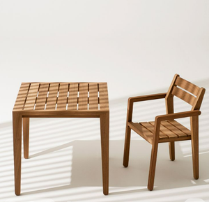 Luxury Minimalist Teak Wood Restaurant & Hotel Outdoor Dining <b>Sets</b> with <b>Waterproof</b> Garden Stackable Chairs - Product Image 1