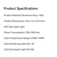 Lumière d'appoint LED COB 26W dimmable professionnelle pour studio et diffusion en direct, Ra95, CRI élevé, lumière de beauté pour cheveux, contrôle par interrupteur, couleur réglable