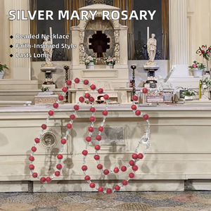 Cuentas <span class=keywords><strong>DE</strong></span> MADERA <span class=keywords><strong>DE</strong></span> LA Virgen María chapadas en plata más nuevas, collar <span class=keywords><strong>de</strong></span> Rosario <span class=keywords><strong>de</strong></span> siete dolores, Cruz <span class=keywords><strong>de</strong></span> oración <span class=keywords><strong>de</strong></span> sublimación católica religiosa para dama - Product Image 2